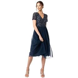 Maya Deluxe Damen Midi-Kleid mit V-Ausschnitt, Verziert Brautjungfernkleid, Navy, 56 von Maya Deluxe