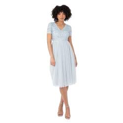 Maya Deluxe Damen Robe Soirée Midi Ornée D'un Col En V À Manches Courtes Pour Bal De Fin D'année, Mariage Brautjungfernkleid, Hellblau, 42 von Maya Deluxe