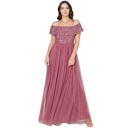 Maya Deluxe Damen Women's Bardot Dress for Women Maxi Embellished High Empire Waist Sleeveless Tulle Wedding Guest Brautjungfernkleid, Desert Rose, 38 EU von Maya Deluxe