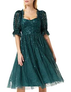 Maya Deluxe Damen Women's Dress for Women Midi Sequin Embellished Frilly Sweetheart Neckline Puffed Sleeves Weddin Kleid, Emerald Green, 40 EU von Maya Deluxe