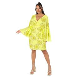 Maya Deluxe Damen Women's Ladies Midi Dress Cape Sleeve Plunge V-Neck Knee-Length Floral Embellished A-line for Wedding Guest Occasion Kleid, Lime Green, 48 von Maya Deluxe