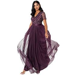 Maya Deluxe Damen Women's Maxi Ladies V-neck Plus Size Ball Gown Short Sleeves Long Elegant Empire Wa Bridesmaid Dress, Berry, 38 EU von Maya Deluxe