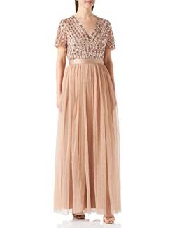 Maya Deluxe Damen Women's Maxi Ladies V-neck Plus Size Ball Gown Short Sleeves Long Elegant Empire Wa Bridesmaid Dress, Taupe Blush, 48 EU von Maya Deluxe