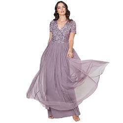 Maya Deluxe Damen Women's V Neckline Embellished Neck Maxi Dress Short Sleeve Empire Waist Prom Graduation Bridesmaid Wedding Guest Brautjungfernkleid, Moody Lilac, 48 EU von Maya Deluxe