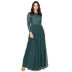 Maya Deluxe Damen Women's for Wedding Guest Plus Size Large Rich High Waist Sequins Long Sleeve Prom Evening Bridesmaid Dress, Emerald, 44 EU von Maya Deluxe