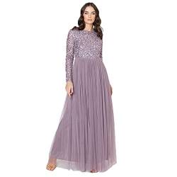 Maya Deluxe Damen Women's for Wedding Guest Plus Size Large Rich High Waist Sequins Long Sleeve Prom Evening Bridesmaid Dress, Moody Lilac, 36 EU von Maya Deluxe