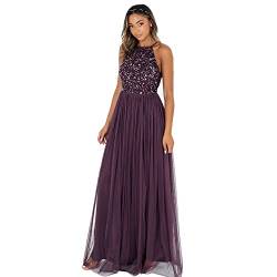 Maya Deluxe Damen Womens Ladies Bridesmaid Maxi Dress Halter Neck Sequin Embellished Prom Graduation Wedding Brautjungfernkleid, Berry, EU 52(UK 24) von Maya Deluxe