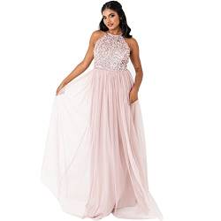 Maya Deluxe Damen Womens Ladies Bridesmaid Maxi Dress Halter Neck Sequin Embellished Prom Graduation Wedding Brautjungfernkleid, Frosted Pink, EU 48(UK 20) von Maya Deluxe