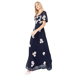 Maya Deluxe Damen Womens Ladies Floral Embellished Short Sleeve Maxi Dress for Wedding Guest Bridesmaid Evening Prom Ball Kleid, Navy, 34 von Maya Deluxe