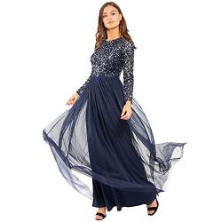 Maya Deluxe Damen Womens Ladies Maxi Dresses for Wedding Guest Long Sleeve Crew Neck Empire Waist Big and Tall Navy Brautjungfernkleid, 6 von Maya Deluxe