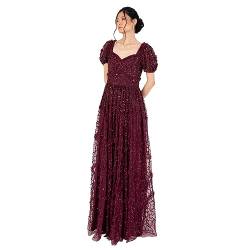 Maya Deluxe Damen Womens Maxi Dress Ladies Embellished Frilly Sweetheart Neckline Short Sleeve for Wedding Guest Bridesmaid Prom Ball Gown Kleid, Wine, 46 von Maya Deluxe