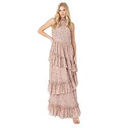 Maya Deluxe Damen Womens Maxi Dress Ladies Embellished Ruffle Sleeveless Tie Back Dress for Wedding Guest Bridesmaid Prom Evening Occasion Kleid, Taupe Blush, von Maya Deluxe