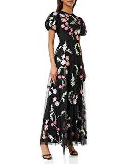 Maya Deluxe Damen Womens Maxi Ladies Floral Embroidered Open Back Puff Sleeves Dress for Wedding Guest Bridesmaid Prom Occasion Kleid, Black, 36 von Maya Deluxe