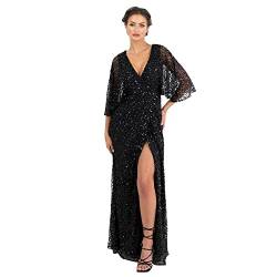 Maya Deluxe Damen Womens Maxi Ladies Sequin Embellished Wrap A-Line Dress for Wedding Guest Bridesmaid Evening Prom Ball Occasion Kleid, Black, 48 von Maya Deluxe