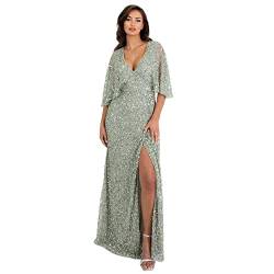 Maya Deluxe Damen Womens Maxi Ladies Sequin Embellished Wrap A-Line Dress for Wedding Guest Bridesmaid Evening Prom Ball Occasion Kleid, Green Lily, 38 von Maya Deluxe