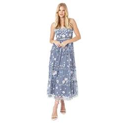 Maya Deluxe Damen Womens Midi Dress Ladies Embroidered Floral Ruffle Sleeveless V Neck Dress for Wedding Guest Bridesmaid Prom Evening Kleid, Dusty Blue, von Maya Deluxe