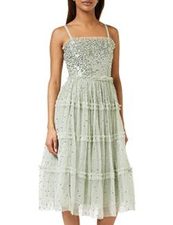Maya Deluxe Damen Womens Midi Dress Ladies Sequin Embellished Sleeveless Ruffle Dress for Wedding Guest Bridesmaid Prom Evening Occasion Kleid, Green Lily, von Maya Deluxe