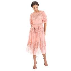 Maya Deluxe Damen Womens Midi Ladies Sequin Embellished Short Sleeve Dress for Wedding Guest Bridesmaid Prom Ball Evening Occasion Kleid, Apricot Blush,40 von Maya Deluxe