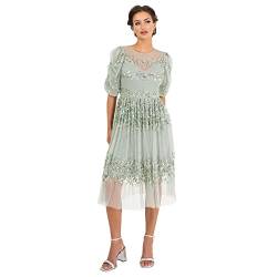 Maya Deluxe Damen Womens Midi Ladies Sequin Embellished Short Sleeve Dress for Wedding Guest Bridesmaid Prom Ball Evening Occasion Kleid, Green Lily, 42 von Maya Deluxe