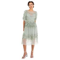 Maya Deluxe Damen Womens Midi Ladies Sequin Embellished Short Sleeve Dress for Wedding Guest Bridesmaid Prom Ball Evening Occasion Kleid, Green Lily, 46 von Maya Deluxe