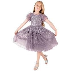 Maya Deluxe Girl's Dress Sequin Ruffles Frilly Sparkling Party Short Sleeve Midi Wedding Guest Tutu Frilly Kids Childrens Prom, Moody Lilac, 9-10 Years von Maya Deluxe