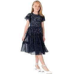 Maya Deluxe Girl's Dress Sequin Ruffles Frilly Sparkling Party Short Sleeve Midi Wedding Guest Tutu Frilly Kids Childrens Prom, Navy, 7-8 Years von Maya Deluxe