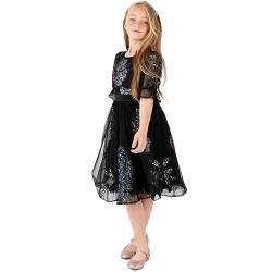 Maya Deluxe Girl's Midi Dress Floral Sequins Embellished Short Sleeve Puff Tulle Tutu Party Bridesmaids Wedding with Belt Bow, Black, 11-12 Years von Maya Deluxe