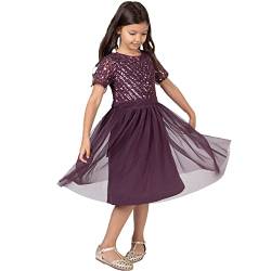 Maya Deluxe Girl's Midi Girls for Wedding with Sequin Embellishment Short Sleeve Prom Birthday Party Bridesmaid Dress, Berry, 3-4 Years von Maya Deluxe