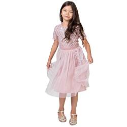 Maya Deluxe Girl's Midi Girls for Wedding with Sequin Embellishment Short Sleeve Prom Birthday Party Bridesmaid Dress, Frosted Pink, 3-4 Years von Maya Deluxe