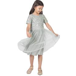 Maya Deluxe Girl's Midi Girls for Wedding with Sequin Embellishment Short Sleeve Prom Birthday Party Bridesmaid Dress, Green Lily, 3-4 Years von Maya Deluxe