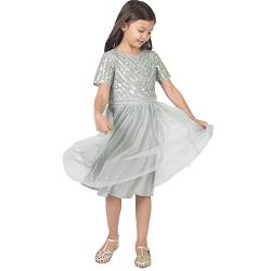 Maya Deluxe Girl's Midi Girls for Wedding with Sequin Embellishment Short Sleeve Prom Birthday Party Bridesmaid Dress, Green Lily, 9-10 Years von Maya Deluxe