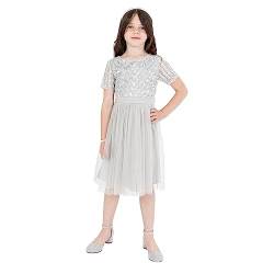 Maya Deluxe Girl's Midi Girls for Wedding with Sequin Embellishment Short Sleeve Prom Birthday Party Bridesmaid Dress, Soft Grey, 7-8 Years von Maya Deluxe