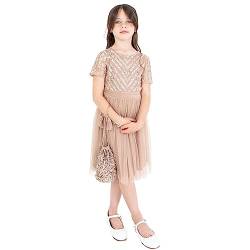 Maya Deluxe Girl's Midi Girls for Wedding with Sequin Embellishment Short Sleeve Prom Birthday Party Bridesmaid Dress, Taupe Blush, 3-4 Years von Maya Deluxe