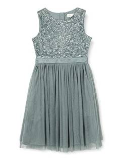 Maya Deluxe Mädchen Girls Sequin Embellished Party Tutu Bridesmaids Wedding Midi Dress With Belt Bow Kleid, Misty Green, 9-10 Jahre EU von Maya Deluxe