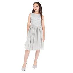 Maya Deluxe Mädchen Girls Sequin Embellished Party Tutu Bridesmaids Wedding Midi Dress With Belt Bow Kleid, Soft Grey, 7-8 Jahre EU von Maya Deluxe