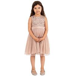 Maya Deluxe Mädchen Girls Sequin Embellished Party Tutu Bridesmaids Wedding Midi Dress With Belt Bow Kleid, Taupe Blush, 3-4 Jahre EU von Maya Deluxe