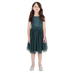 Maya Deluxe Mädchen^Mädchen Paillettenverziertes Hochzeit und Geburtstag Festlich mit Bandschleife Brautjungfernkleid Kleid, Emerald Green, 9 Years von Maya Deluxe