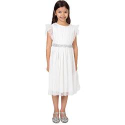 Maya Deluxe Mädchen Midi Dress for Girls Sequins Embellished Birthday Party Frill Short Sleeves Bridesmaids Wedding Brautjungfernkleid, Ivory, 7-8 Years von Maya Deluxe