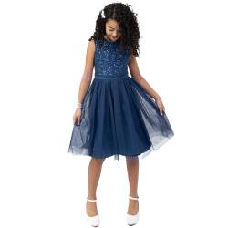 Maya Deluxe Mädchen Midi Dress for Girls Sequins Embellished Party Tutu Bridesmaids Wedding with Belt Bow Kleid, French Navy, 7 Years von Maya Deluxe
