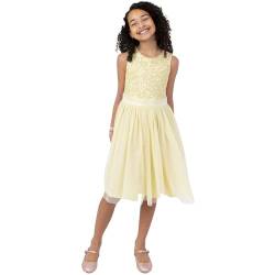 Maya Deluxe Mädchen Midi Dress for Girls Sequins Embellished Party Tutu Bridesmaids Wedding with Belt Bow Kleid, Lemon, 7 Years von Maya Deluxe