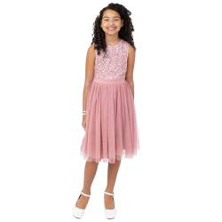 Maya Deluxe Mädchen Midi Dress for Girls Sequins Embellished Party Tutu Bridesmaids Wedding with Belt Bow Kleid, Vintage Rose, 3 Years von Maya Deluxe