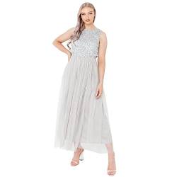 Maya Deluxe Vrouwen Midaxi Jurk Dames Mouwloze Pailletten Hoge Empire Taille Tule Versierd voor Bruiloft Gast Bal Bruidsmeisje, Bessen, 42 von Maya Deluxe