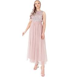 Maya Deluxe Vrouwen Midaxi Jurk Dames Mouwloze Pailletten Hoge Empire Taille Tule Versierd voor Bruiloft Gast Bal Bruidsmeisje, Bessen, 54 von Maya Deluxe