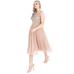 Maya Deluxe Women's Damen Womens Ladies Midi Dress with Halter Neck Tulle for Evening Graduation Prom Wedding Bridesmaids Ball Gown Brautjungfernkleid, Taupe Blush, 50 von Maya Deluxe