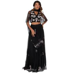 Maya Deluxe Women's Indian Traditional Dress Women Outfit Choli Lehenga Saree Skirt and Top Dupatta Coord Set for Wedding Guest Lengha, Black Gold, 16 von Maya Deluxe
