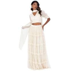 Maya Deluxe Women's Indian Traditional Dress Women Outfit Choli Lehenga Saree Skirt and Top Dupatta Coord Set for Wedding Guest Lengha, Cream Silver, 16 von Maya Deluxe