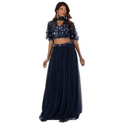 Maya Deluxe Women's Indian Traditional Dress Women Outfit Choli Lehenga Saree Skirt and Top Dupatta Coord Set for Wedding Guest Lengha, Navy Sequins, 16 von Maya Deluxe