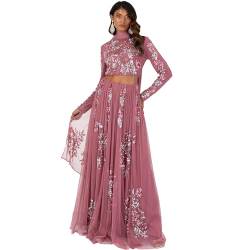 Maya Deluxe Women's Indian Traditional Dress Women Outfit Choli Lehenga Saree Skirt and Top Dupatta Coord Set for Wedding Guest Lengha, Pink Flowers, 10 von Maya Deluxe