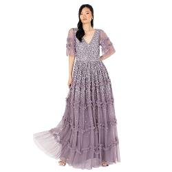 Maya Deluxe Women's Maxi Dress Ladies V-Neck Sequin Embellished Ruffle Detail for Wedding Guest Bridesmaid Prom Occasion Ball Gown Kleid, Moody Lilac, 34 von Maya Deluxe