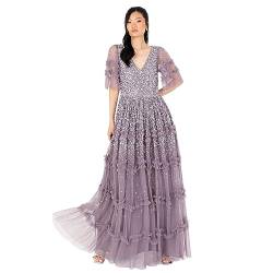 Maya Deluxe Women's Maxi Dress Ladies V-Neck Sequin Embellished Ruffle Detail for Wedding Guest Bridesmaid Prom Occasion Ball Gown Kleid, Moody Lilac, 52 von Maya Deluxe